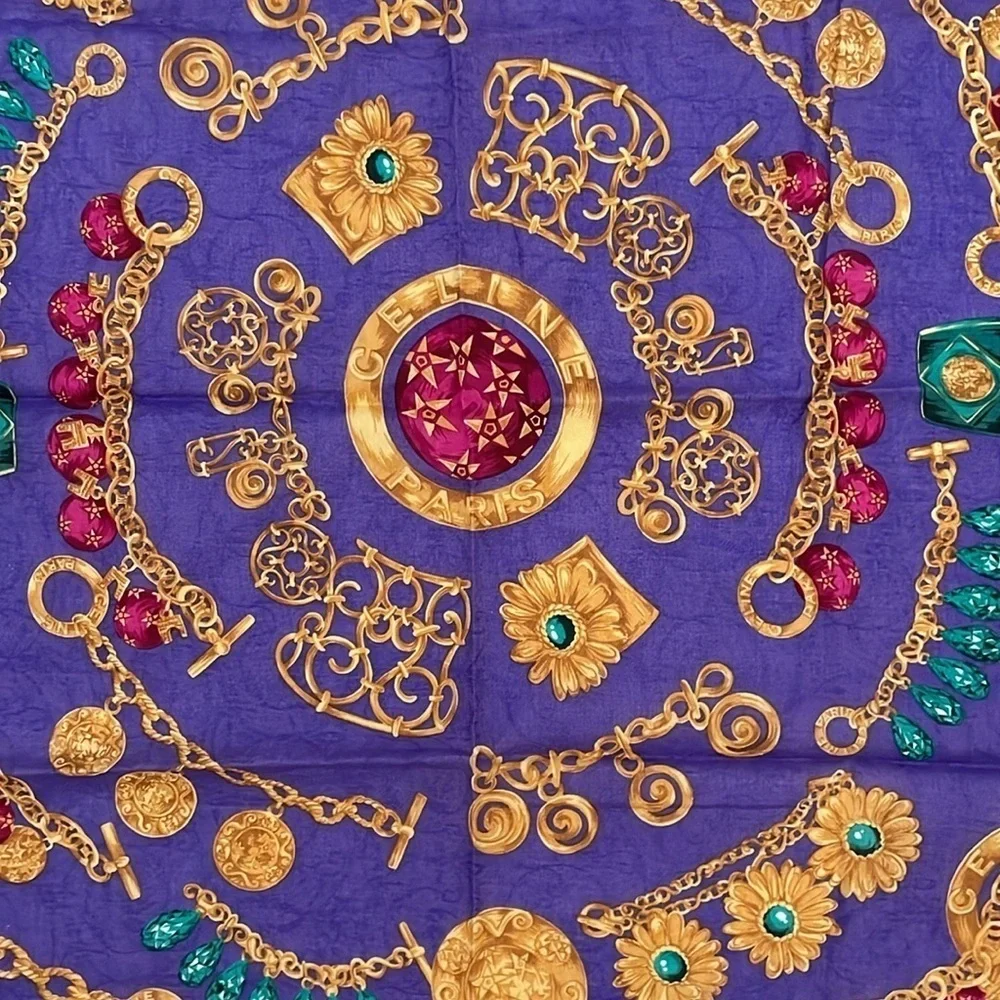 Authentic Celine Vintage Purple and Gold Baroque Handkerchief